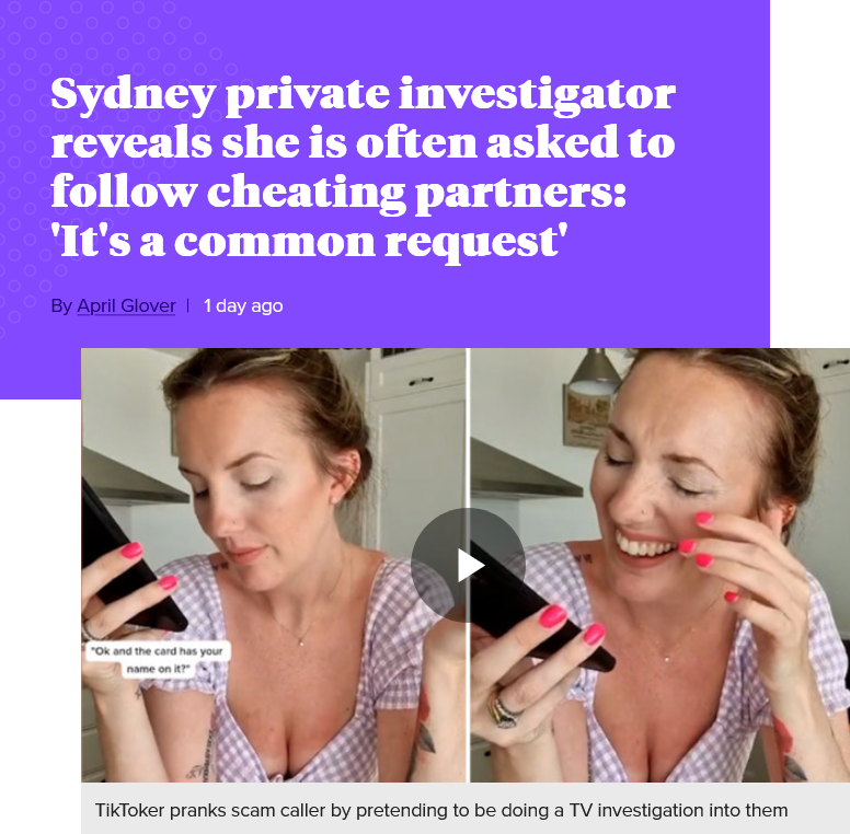 Read more about the article Sydney private investigator reveals she is often asked to follow cheating partners: ‘It’s a common request’